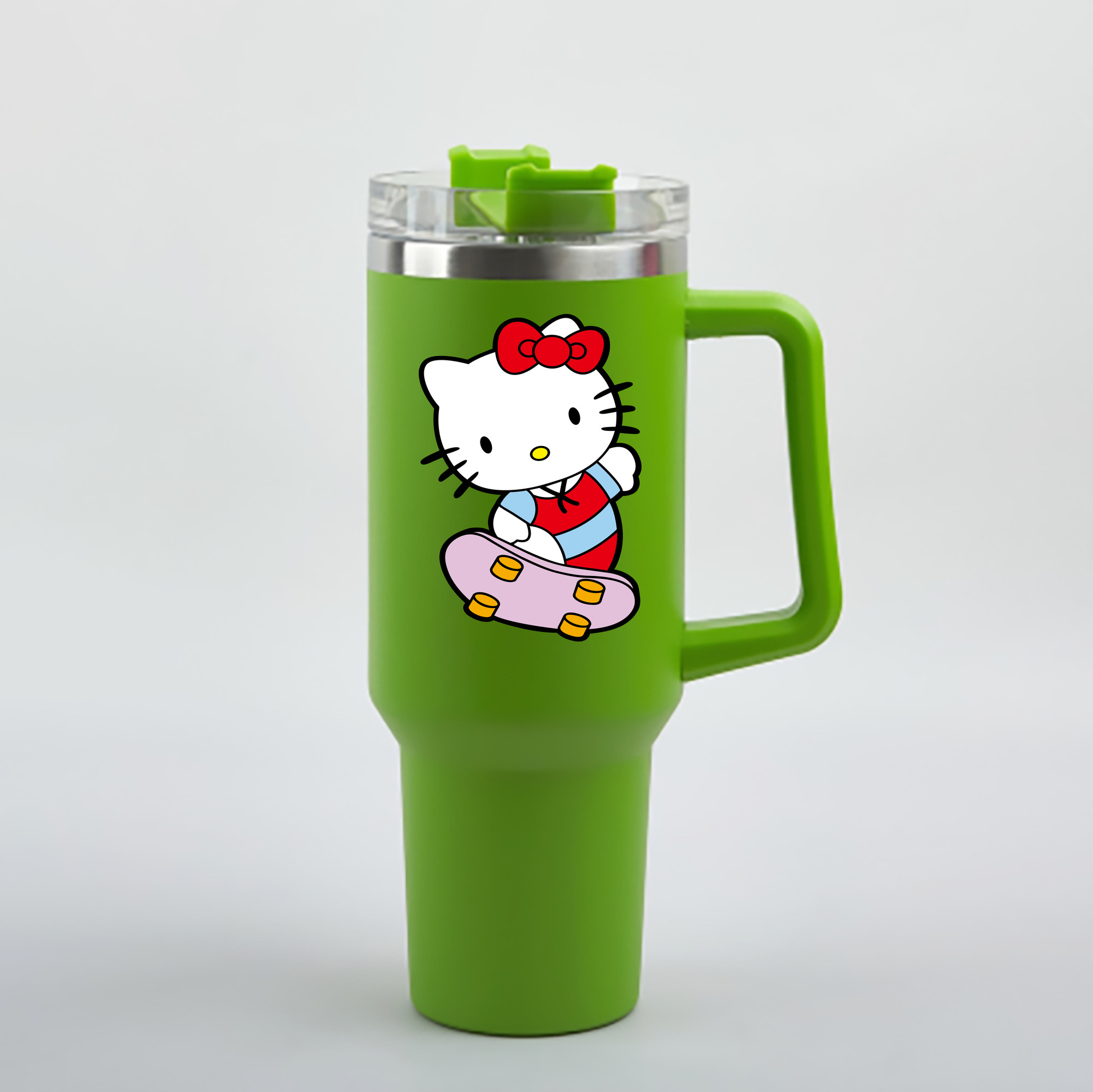 （画像用） Hello Kitty ハローキティ 1200mL車用タンブラー - クリスタルステッカー（プラスチックストロー付き）